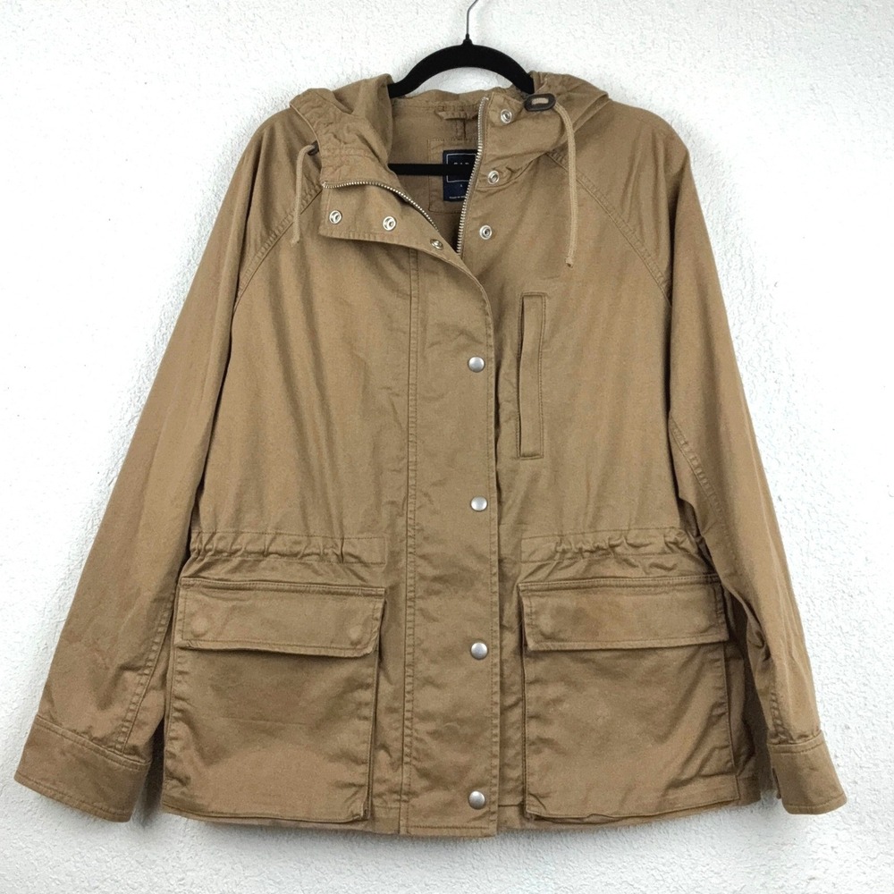Gap Brown Utility Jacket - L - Hooded Drawstring Waist Minimalist Gorpcore